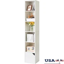 6-Tier Vertical Storage Shelf Modern Bookshelf Display Rack Compact Organizer US