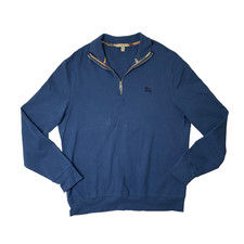 Burberry Brit Sweater Men XXL Cadet Blue Cotton Quarter Zip Long Sleeve Pullover
