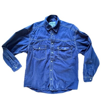 Tom Tailor Western Long Sleeve Pearl Snap Men s Medium Shirt Indigo 100% Cotton