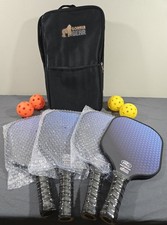 Gorilla Gear Pickleball Paddle Set 4 Pk Black Rackets w/ 4 Balls and Carry Bag