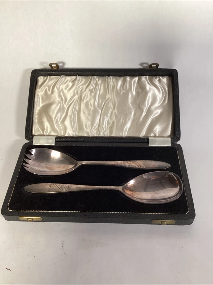Винтажные посеребренные салатные серверы Elkington в оригинальном футляре с буклетом - Изображение 2 из 4