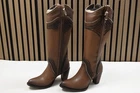 Cuadra Ladies Chocolate Boots Embroidery Round Toe Damasco Size 7.5 M Leather