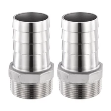 2Pcs Stainless Steel Hose Barb to NPT Male Adapter 1 1/2" Barb x 1 1/2" NPT Male