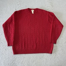 LL Bean Cable Knit Sweater Men  s XXL Lambswool Fisherman Red Knit Crewneck 1371