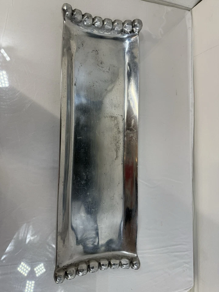 Threshold Holiday Silver Tone Metal Rectangular Serving Tray 17" Hammered #106 - Image 3 of 4