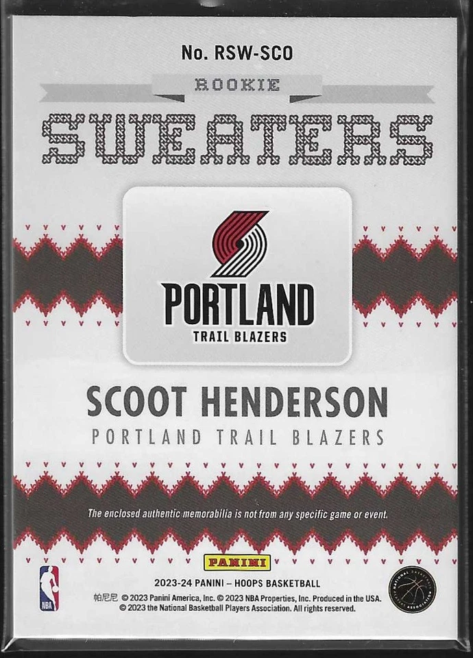 2023-24 Hoops Winter Scoot Henderson Rookie Sweaters Rookie RC #RSW-SCO - Image 2 of 2