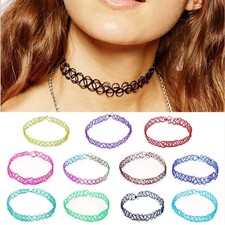 12pcs Rainbow Stretch Choker Creative Women Set Necklace Elastic Tattoo Vintage