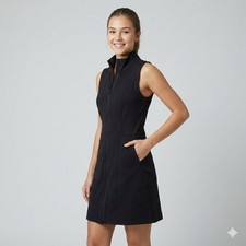 Title Nine Passport Black Sleeveless Zip Front Dress Tech Ponte Womens XS