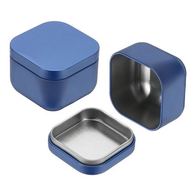 2 Pcs Square Tin Can with Lids, 2.2 x 2.2 x 1.7'' Small Metal Tins, Blue