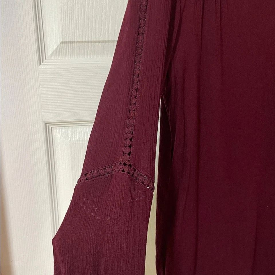 Blusa JohnPaulRichard Top Corte Encaje Transparente Rojo Vino Talla L Boho Crochet Borgoña Foto 4 de 4