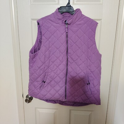 Laura Scott Women's Vest 2X Lavender Quilted Zip Up Great For Christmas 