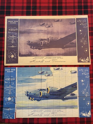 Vintage WW2 war plane jigsaw puzzle 4 pictures map C. Hubbell 20.5x36" ephemera - Picture 8 of 13