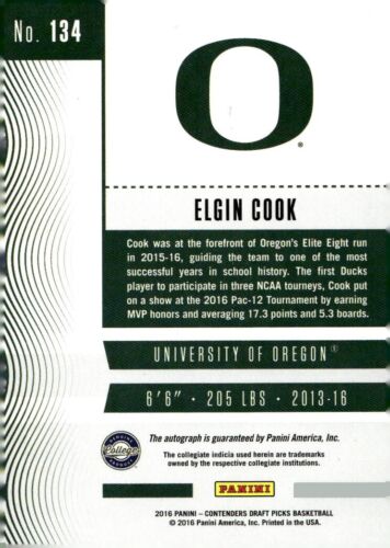 Boleto universitario Panini Contenders 2016 selecciones del draft Elgin Cook automático #134 - Imagen 2 de 2