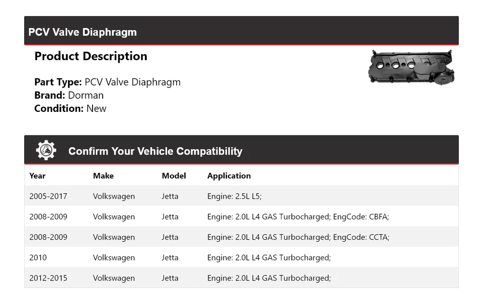 Диафрагма клапана PCV для Volkswagen Jetta Dorman 2005-2017 годов выпуска 2006 2007 2008 2009 годов выпуска - Изображение 2 из 4