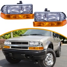 Pair Headlights W Bumper Headlamp For 1998-2004 Chevy Blazer S10 Pickup Chrome