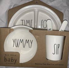 Rae Dunn "Time for Snacks" Baby Plates, Cups, Spoons BRAND NEW IN BOX