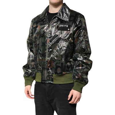 DOLCE & GABBANA Jacket Green DG Logo Print Bomber Full Zip IT50