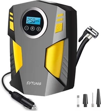 SYTUNG 12V Digital Tyre Inflator, LED, 3 Nozzles, Portable Pump RRP £20