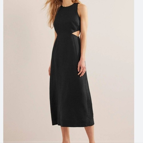 Boden Cut Out Linen Sleeveless Midi Dress Black Sz Us 16/18R - NWT