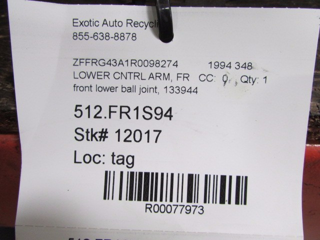 Ferrari 348, F355, Mondial, Testarossa, Front Lower Ball Joint, Used, P/N 133944
