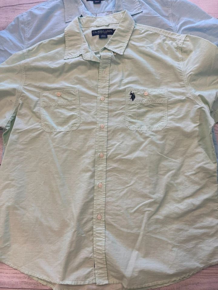 U.S. Polo Assn. Button Down Shirt Set Mens XXL Set of 3 Blue Green White Collar - Image 3 of 4
