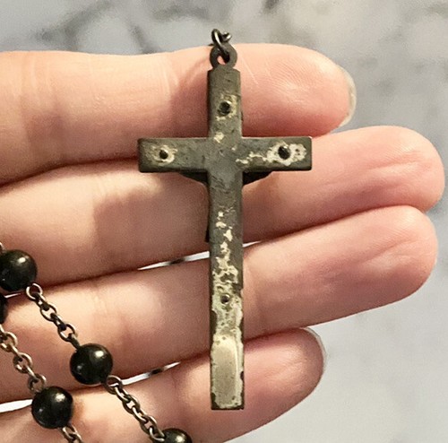 VTG EBONY WOOD ROSARY PRAYER BEADS FRANCE FRENCH W/ CASE - Picture 3 of 10