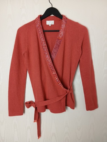 Vintage W of Paris Lambswool Angora Wrap Around Cardigan Beaded Jumper Red - Picture 2 of 13