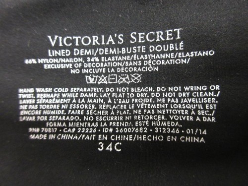 34C VICTORIAS SECRET WOMENS BLACK UNDERWIRE LINED BACK CLOSURE DEMI BRA 1D - Picture 6 of 8