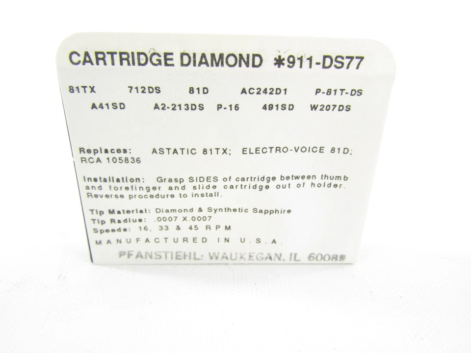 Pfanstiehl Cartridge Diamond Needle 911-DS77, ASTATIC 81TX, RCA 105836, EV 81D - Image 2 of 2