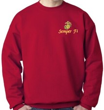 SEMPER FI MARINE CORPS SWEATSHIRT LEFT CHEST EMBROIDERED MARINE CORPS LOGO