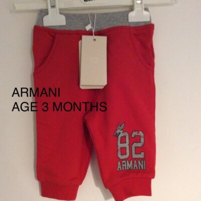 ITALIAN DESIGNER ARMANI SOFT JOGGERS SWEAT PANTS TROUSERS AGE 3 M BNWT @ £60 RED