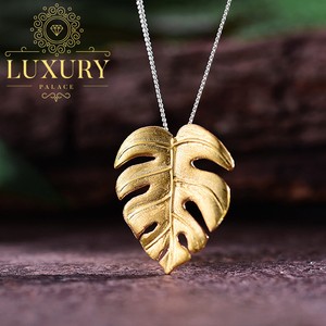 18k plated sterling pendant silver gold monstera leaves handmade