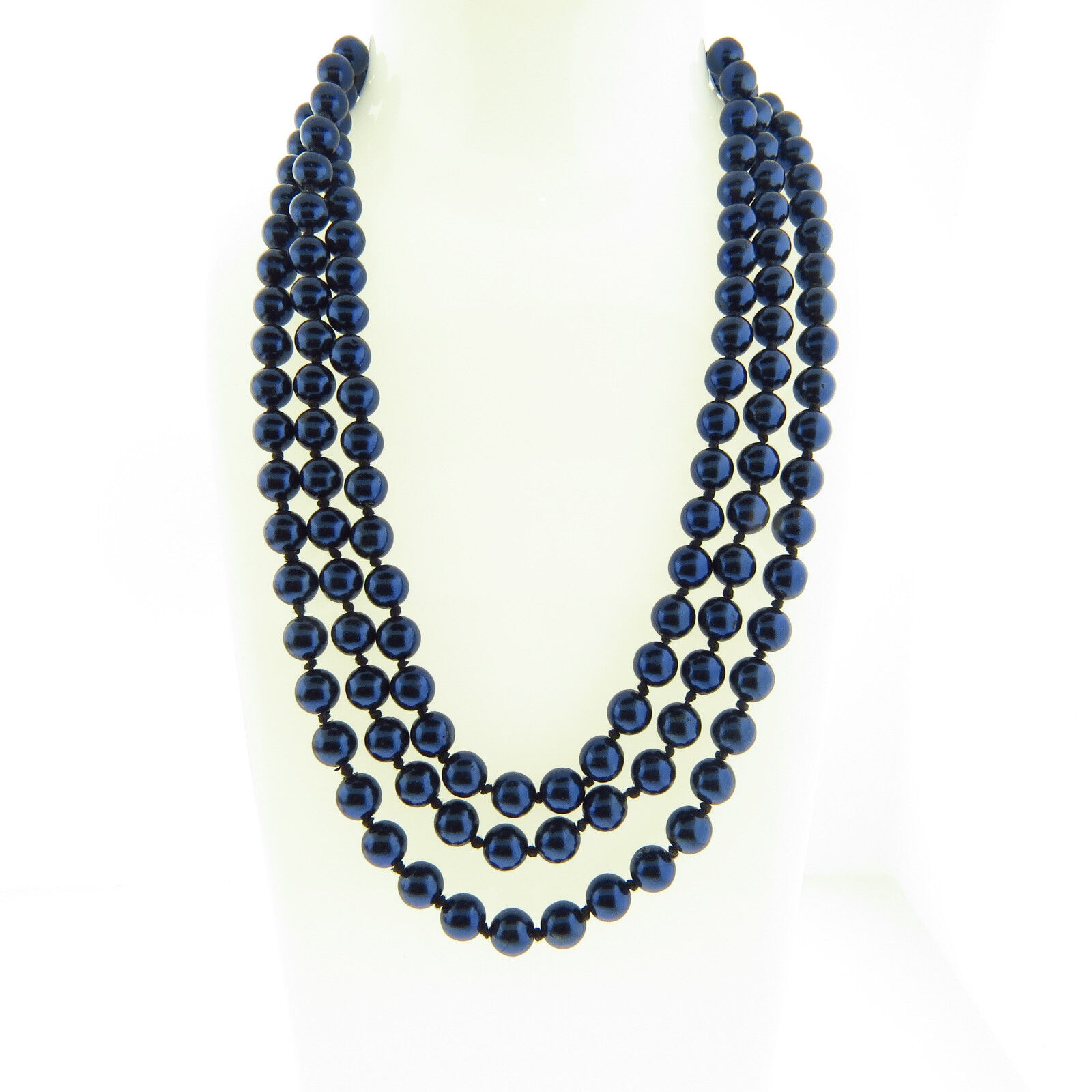 Vintage Peacock Blue Faux Glass Pearl Bead Neckla… - image 5