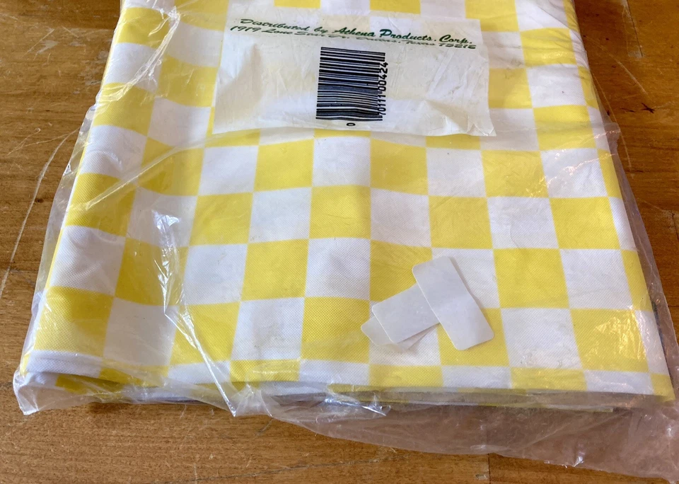 Veripretty Plastic Tablecloth Yellow & White Checkered 76" x 44” Vintage NIP - Image 3 of 4