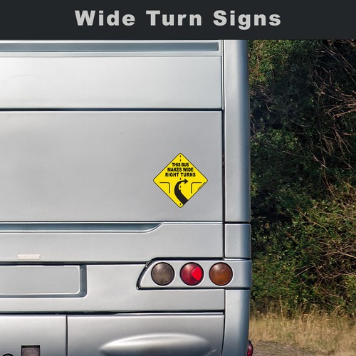 Dieser Bus macht breite Rechtswende Schild Vinyl Aufkleber Rückseite Etikett Sicherheit 10" Diamant - Bild 3 von 3