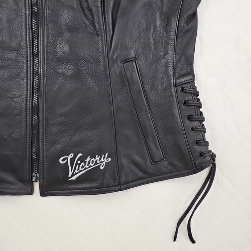 Gilet donna Victory Motorcycles in pelle nera con zip taglia 2XL pizzo laterale nuovo con etichette - Foto 2 di 9