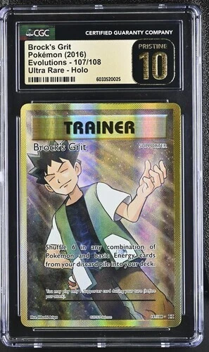PRISITINE CGC 10 BROCK'S GRIT 107 XY EVOLUTIONS ULTRA RARE TRAINER POKEMON