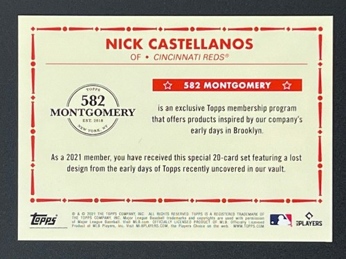 NICK CASTELLANOS 2021 Topps 582 Montgomery Set #4 Cincinnati Reds - Picture 2 of 2