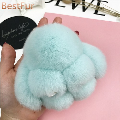 Muñeca de piel de conejo real de 10 cm/4" juguete niños regalo bolso colgante teléfono coche - Imagen 18 de 24