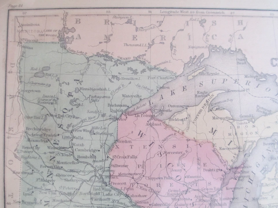 Antiguo mapa coloreado a mano de los nueve estados centrales de 1800 Cowperthwait 12,75 x10 Foto 4 de 4