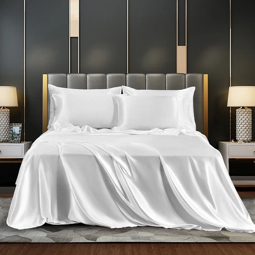 Satin Imitation Silk 4 piece Bedding Set Silk Bed Sheet Silk Quilt Cover Bedding - Picture 22 of 37