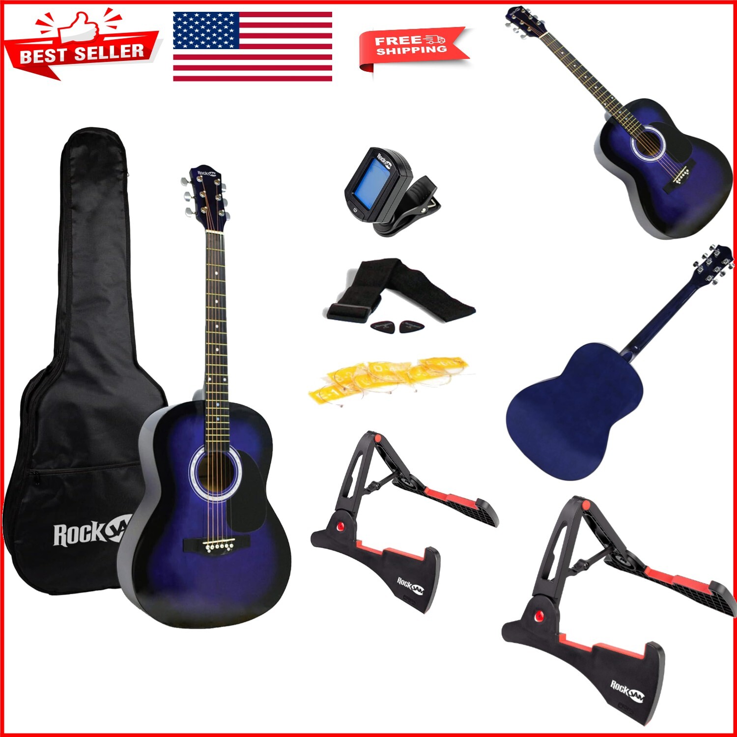 Portable Full-Size Acoustic Guitar Superkit with Basswood and Ultimate Lessons