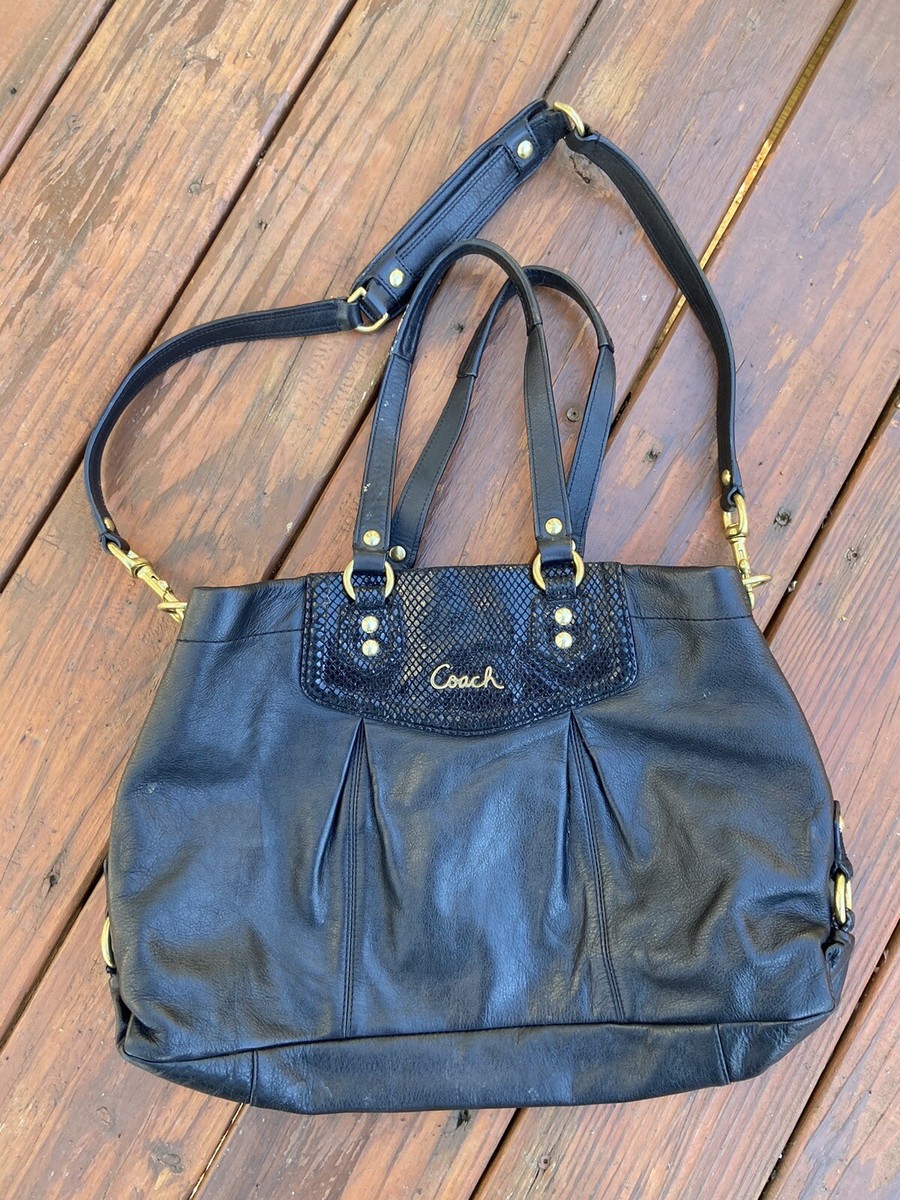 Coach Black Leather Handbag No. D1395-F19243 Gold Hardware Logo | eBay