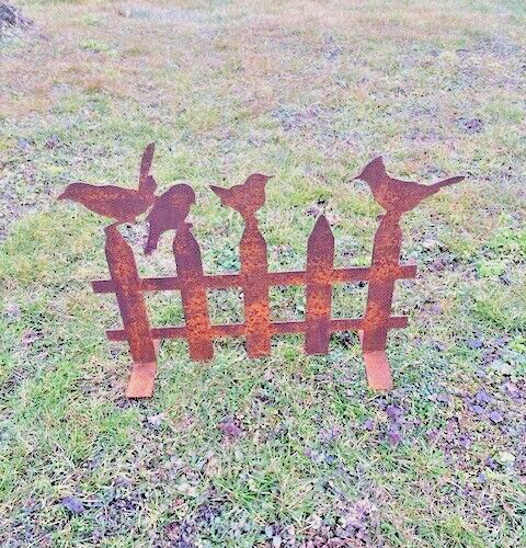 SaremoVogelzaun mit Vögel Deko Garten Gartendeko EdelrosRost Metall Skulptur - Picture 1 of 1
