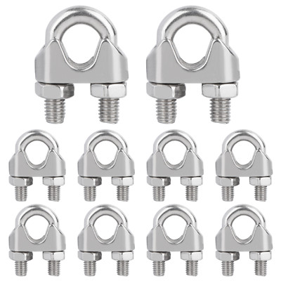 10PCS 3/8 Inch M10 Wire Rope Cable Clamps Stainless Steel Wire Rope Clips U Bolt