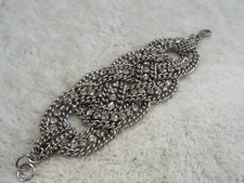 Silvertone Rhinestone Woven Chain Bracelet D69 