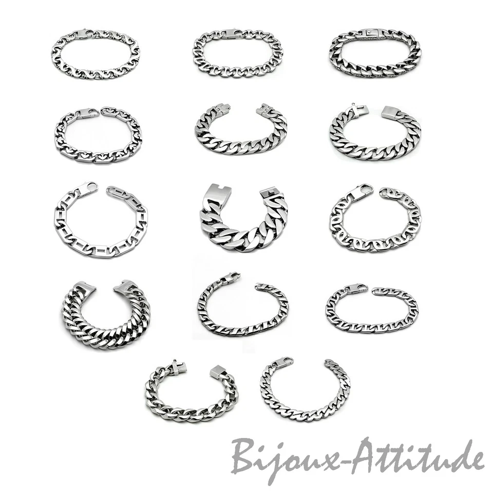 Bracelet gourmette acier 316L pour femme homme ado, bijou neuf, modèle au choix