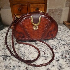 Vintage 1970s Tooled Leather Shoulder Bag  Floral Western Boho Crossbody Purse
