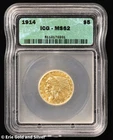1914 $5 Gold Indian Head Half Eagle ICG MS 62 | Uncirculated UNC