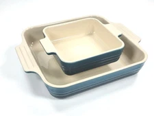 Le Creuset Stoneware Set of 2 Square Baking Dishes 23cm & 14cm color ~ DEEP TEAL